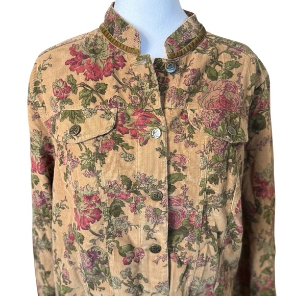 Vintage United Apparel Women Brown Floral Corduroy Shacket XL Rustic Cottagecore - Picture 2 of 9